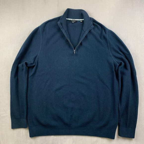 Ted Baker Mens Sweater XL / Size 5 Navy Blue 1/4 Zip Pullover Long Sleeve Knit - Picture 1 of 9